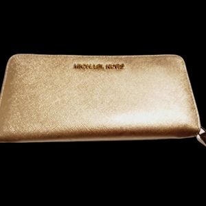 Metallic gold Mk full zipwallet